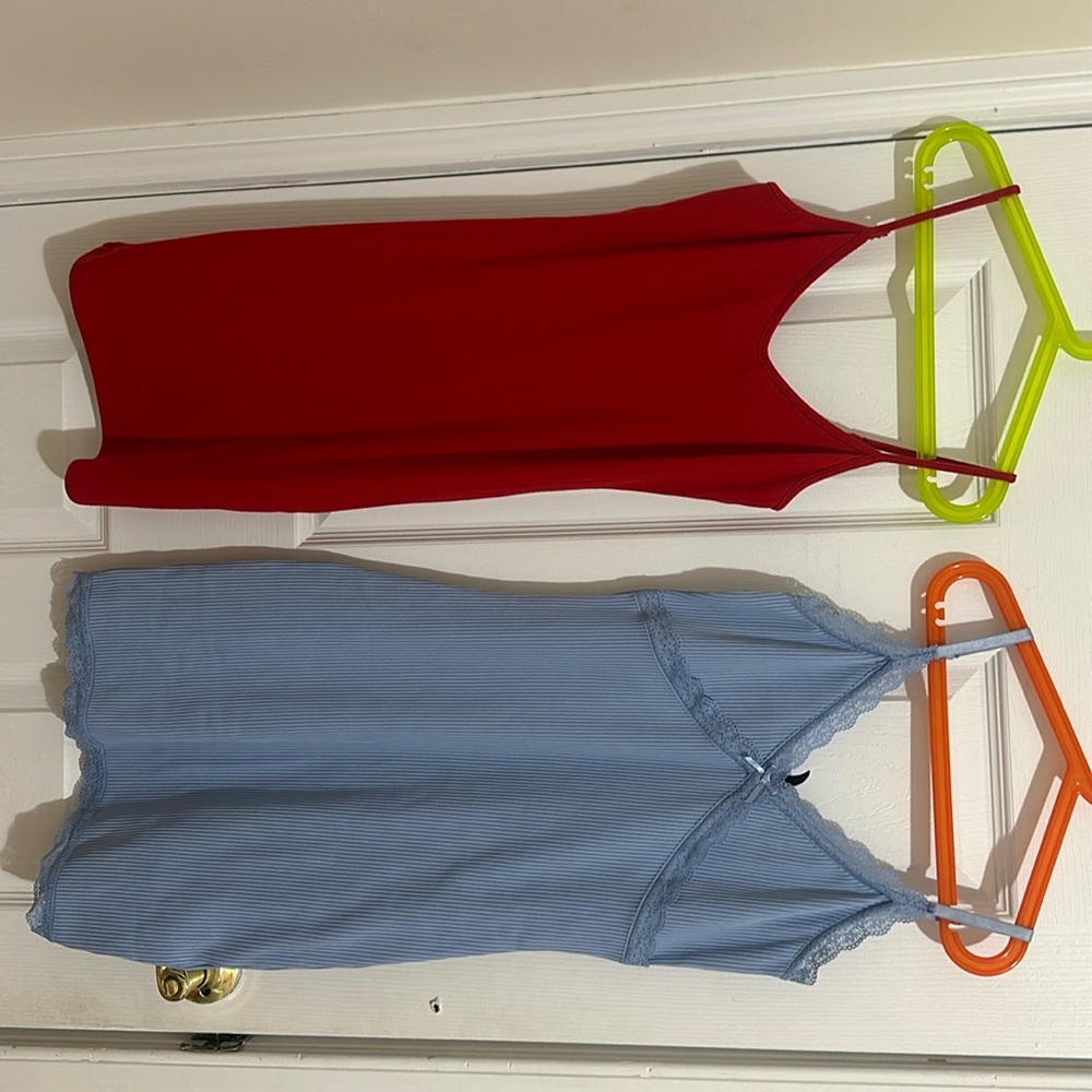 Two tight summer dresses. Blue one (H&M) (S) fits (M). Red one (Forever 21) (M)